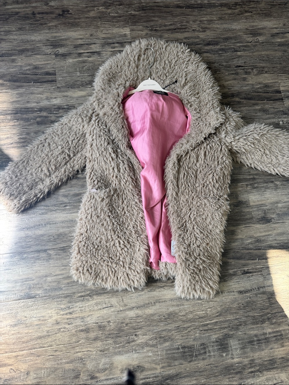 Zara Teddy Faux Fur Coat in Brown with Pink Lining